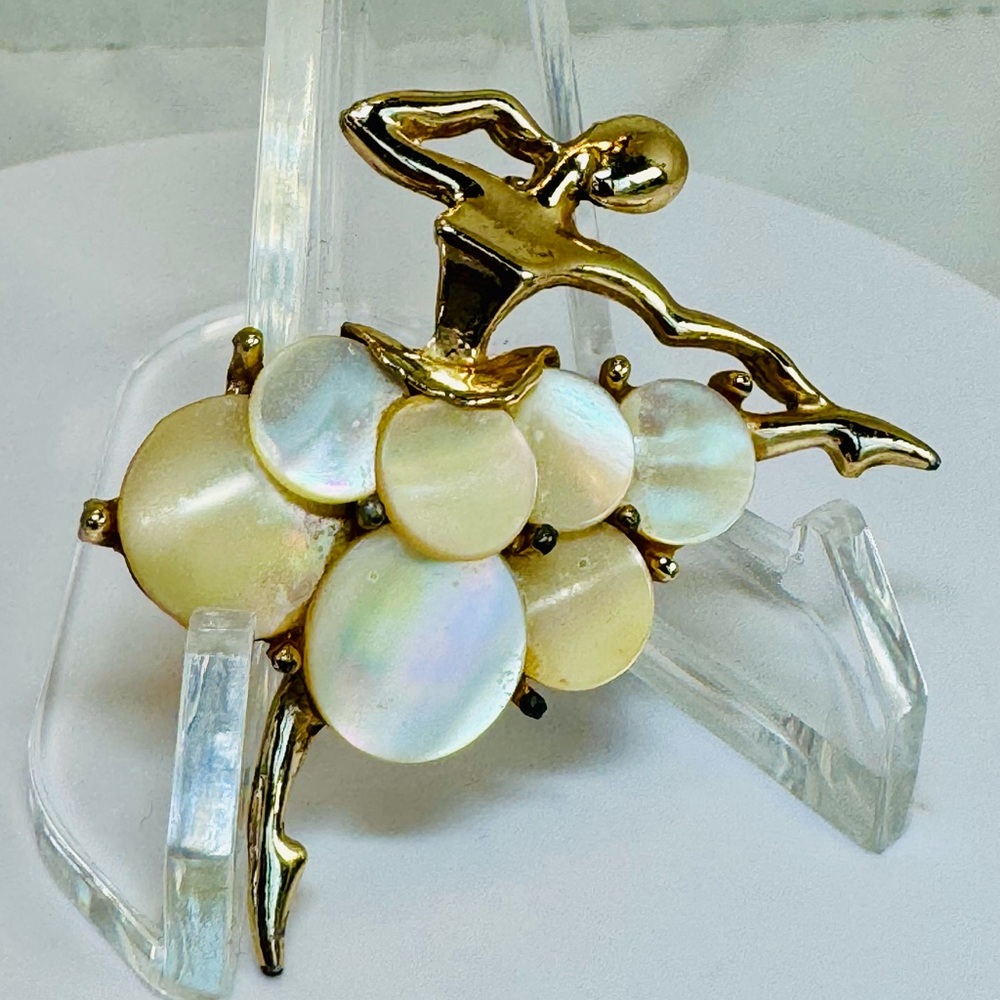 Vintage Abstract Ballerina Brooch with Iridescent Mother-of-Pearl Discs